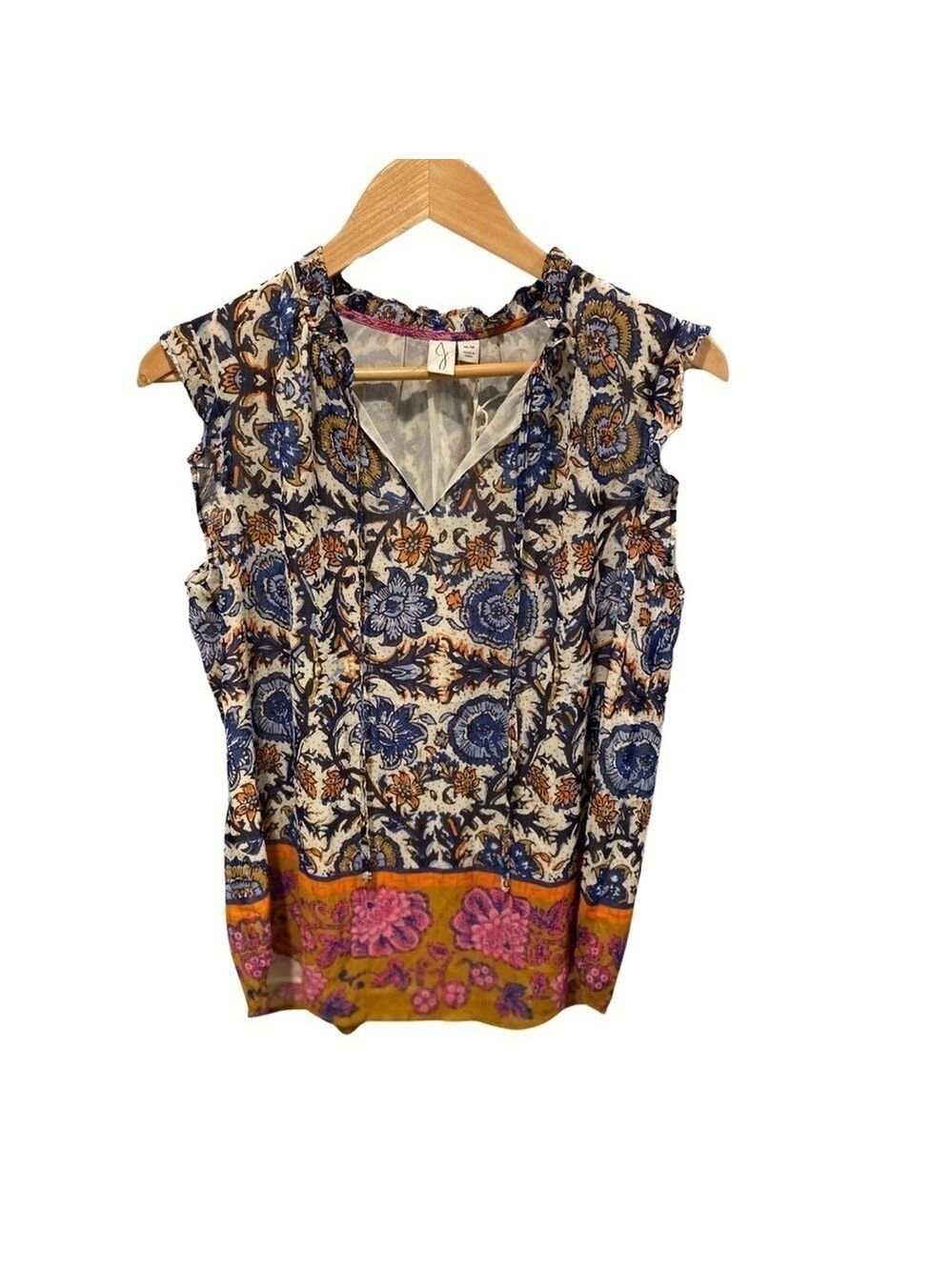 Joie Sleeveless Paisley Floral Print Metallic Blouse Cream Blue Pink NWT Size M